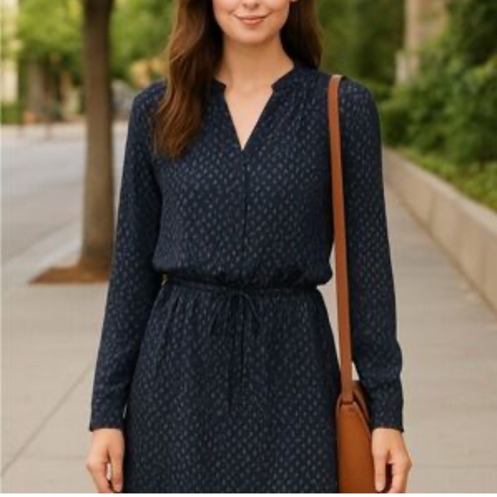 Hilary Radley Dark Blue long sleeves fall dress size M